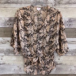 Parker Drawstring Burnout Velvet Snake Blouse